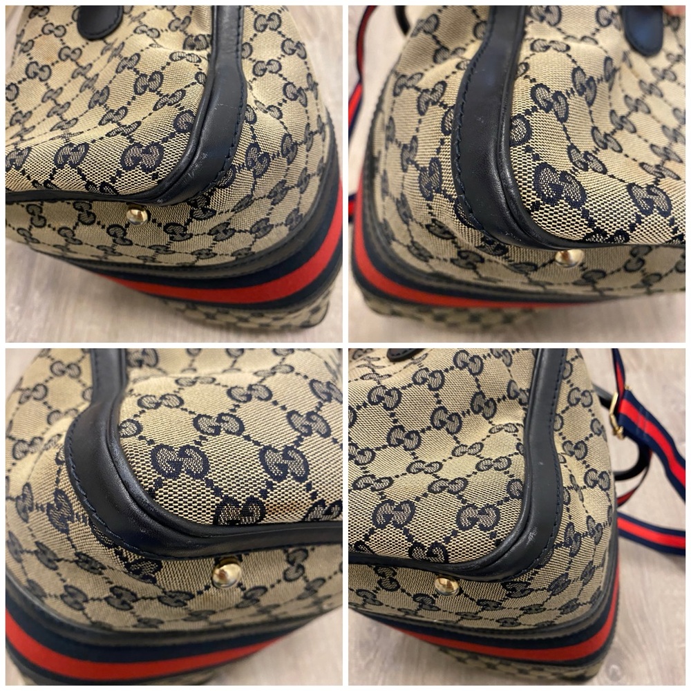 SOLD- AUTHENTIC GUCCI Canvas/leather Vintage Boston Bag Crossbody Red/Navy - Picture 13 of 15